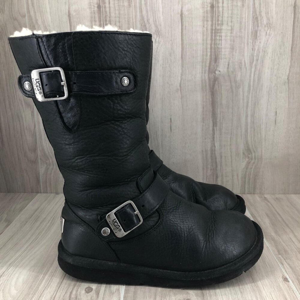 UGG Black Leather Winter Boots with Buckles